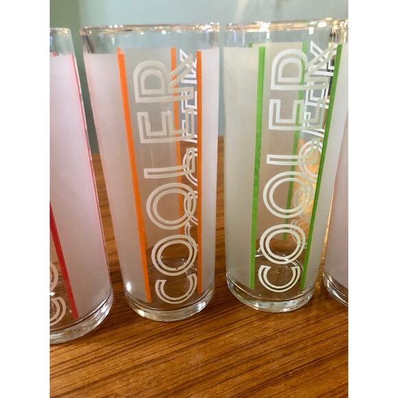 Libbey COOLER Stripe Highball Tom Collins Cocktail Barware Red/Pink Orange Green - Picture 4 of 8